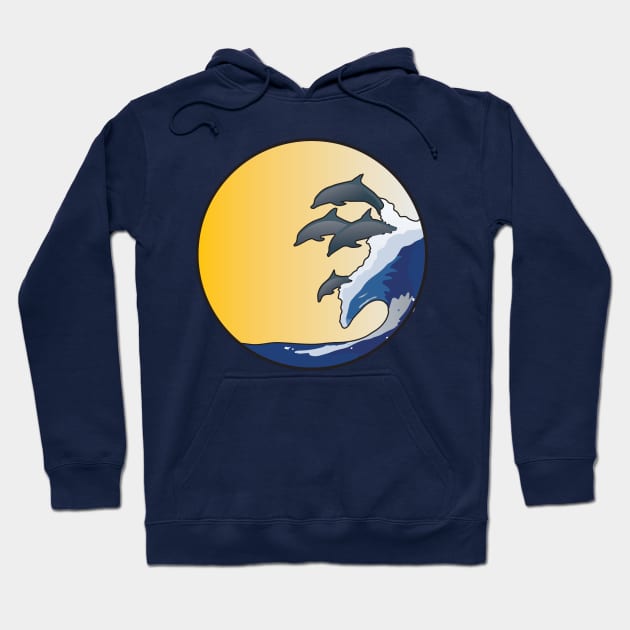 Dolphins riding wave Hoodie by ThinkingSimple